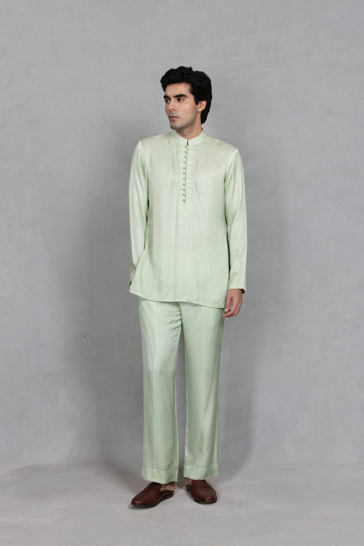 Saagar Indo Western Jacket Set in Mint Green