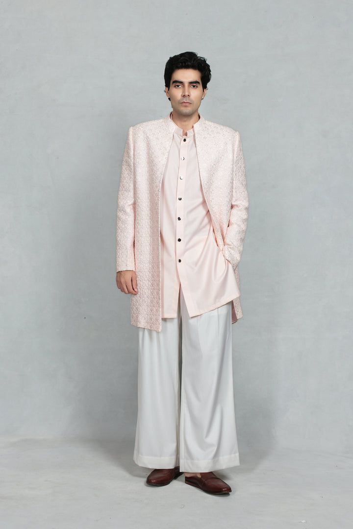 Aahang Indo Western Jacket Set in Light Pink