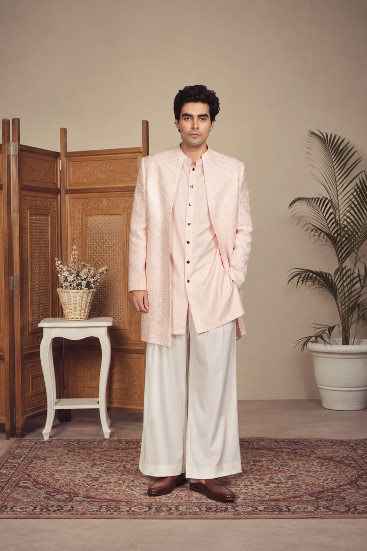 Aahang Indo Western Jacket Set in Light Pink