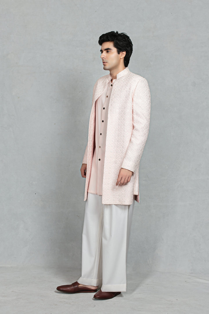 Aahang Indo Western Jacket Set in Light Pink