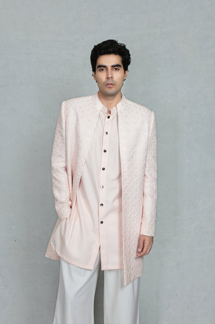 Aahang Indo Western Jacket Set in Light Pink