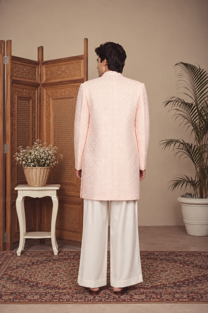 Aahang Indo Western Jacket Set in Light Pink