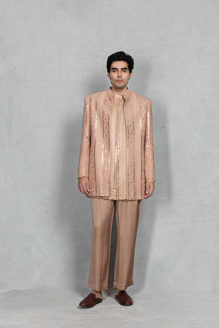 Lams Indo Western Jacket Set in Rose Gold