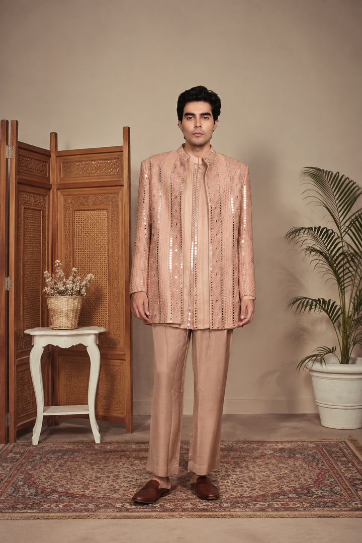 Lams Indo Western Jacket Set in Rose Gold