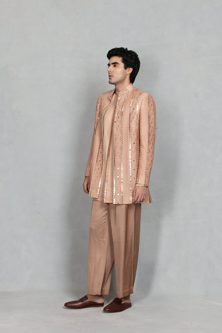 Lams Indo Western Jacket Set in Rose Gold
