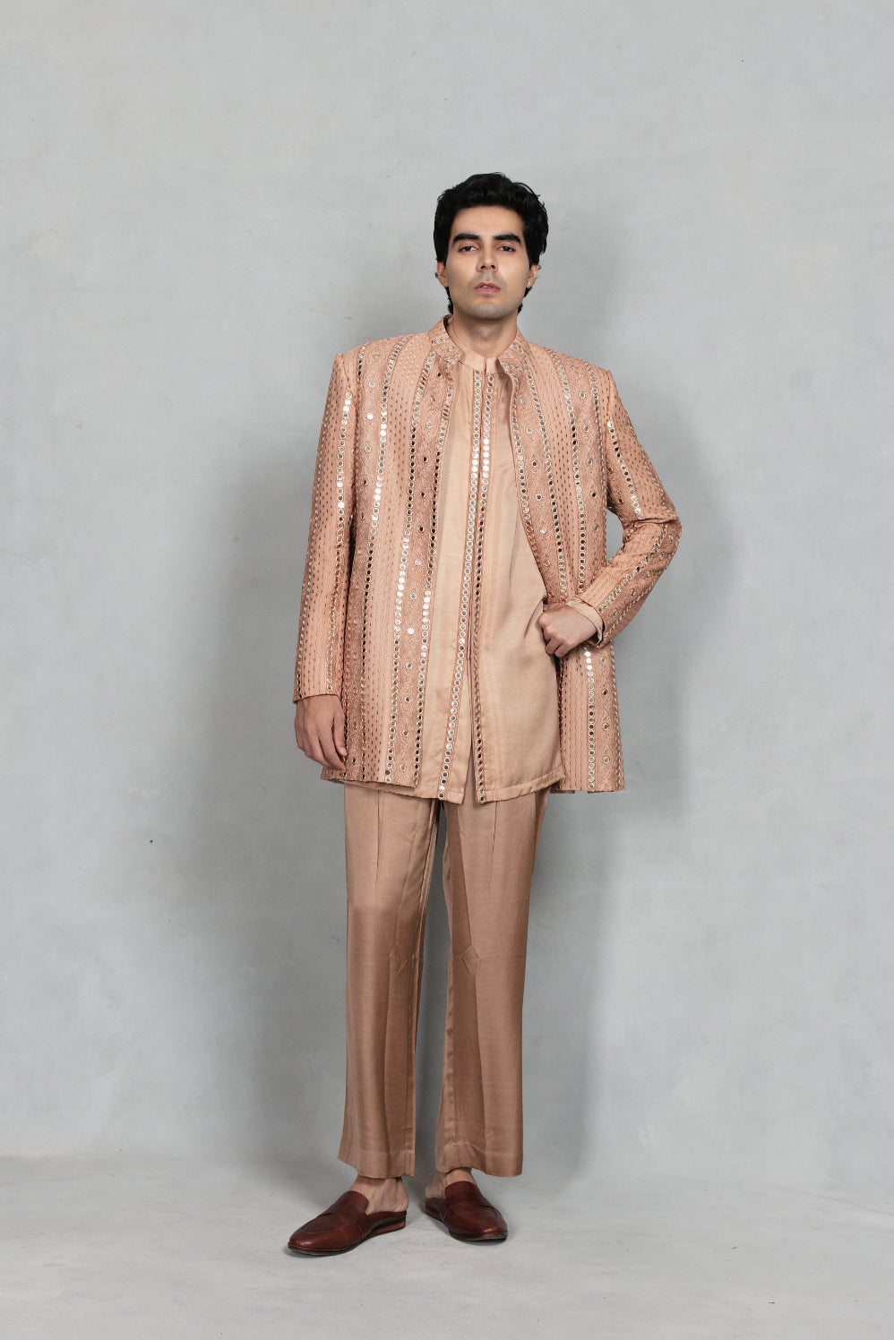 Lams Indo Western Jacket Set in Rose Gold