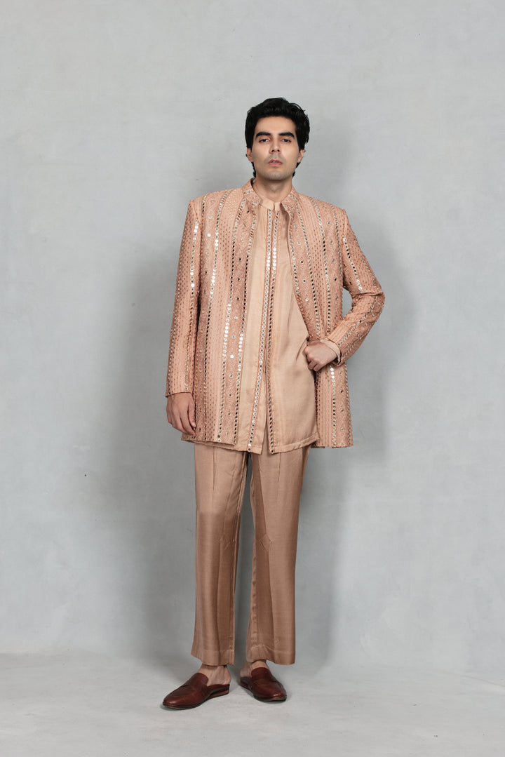 Lams Indo Western Jacket Set in Rose Gold