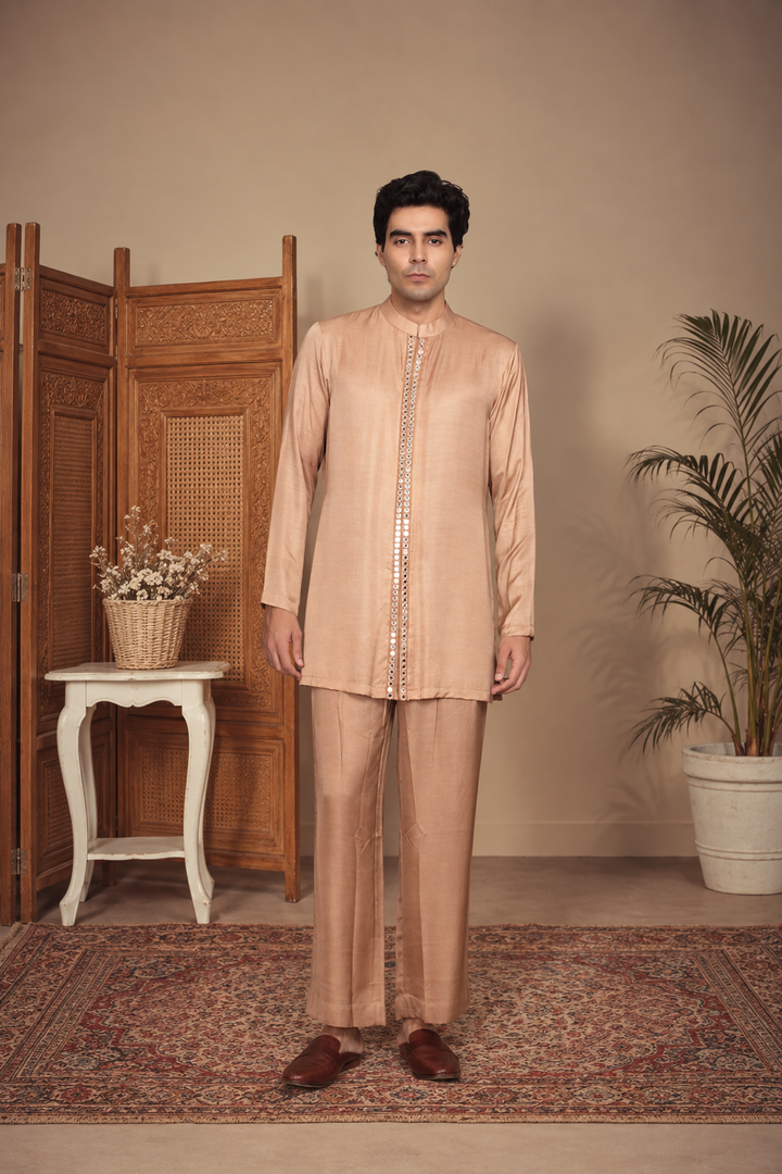 Lams Indo Western Jacket Set in Rose Gold