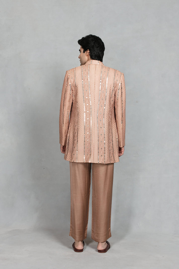 Lams Indo Western Jacket Set in Rose Gold