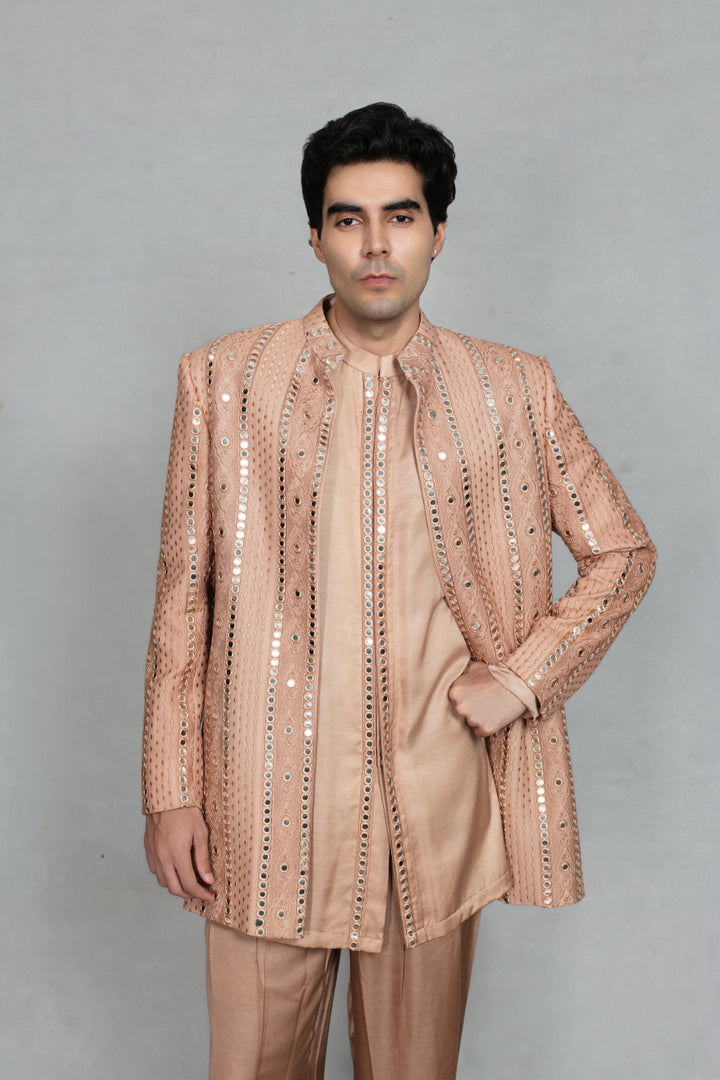 Lams Indo Western Jacket Set in Rose Gold