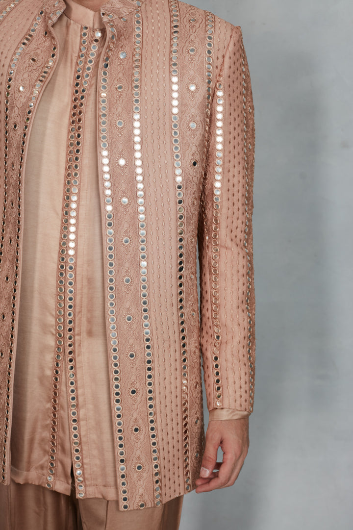 Lams Indo Western Jacket Set in Rose Gold