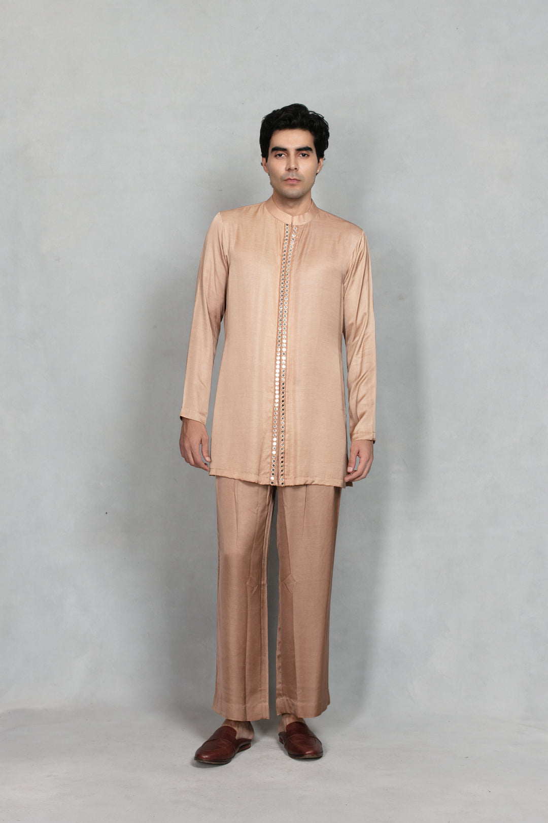 Lams Indo Western Jacket Set in Rose Gold