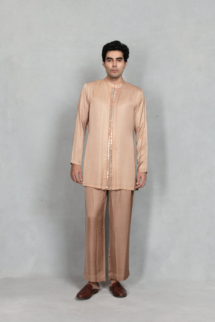 Lams Indo Western Jacket Set in Rose Gold