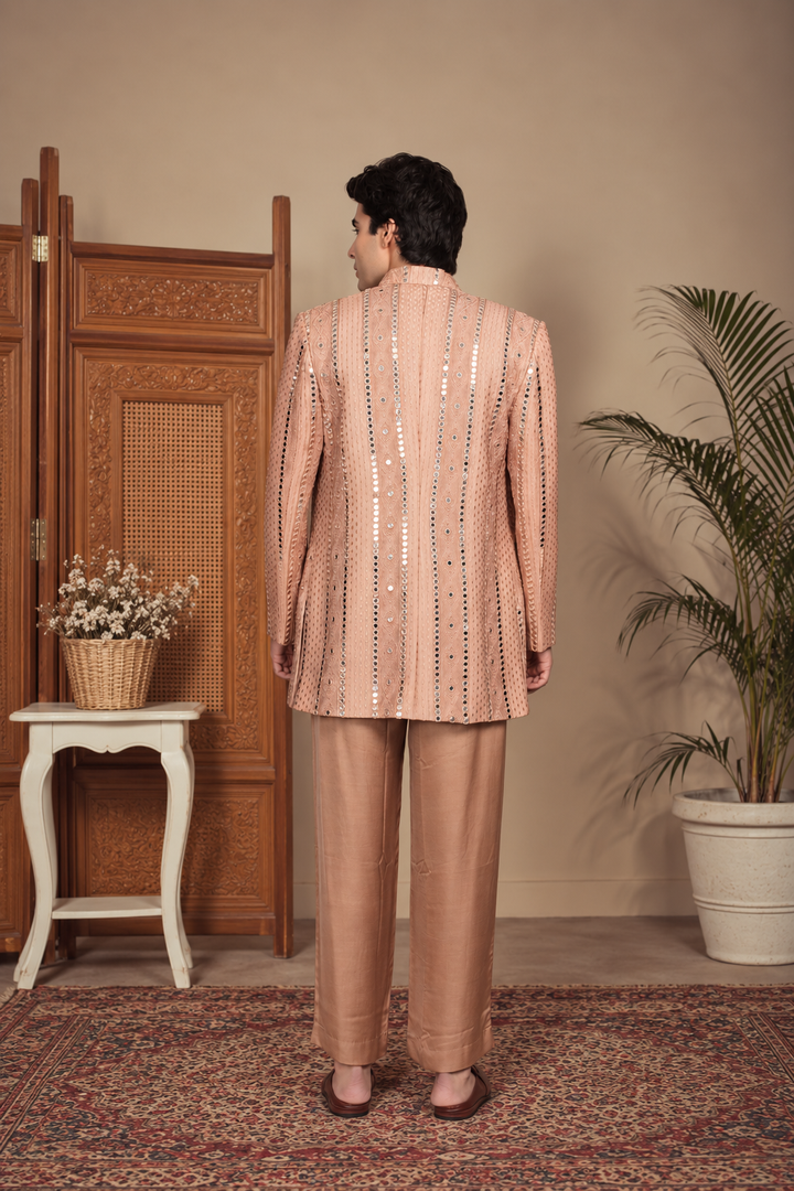 Lams Indo Western Jacket Set in Rose Gold