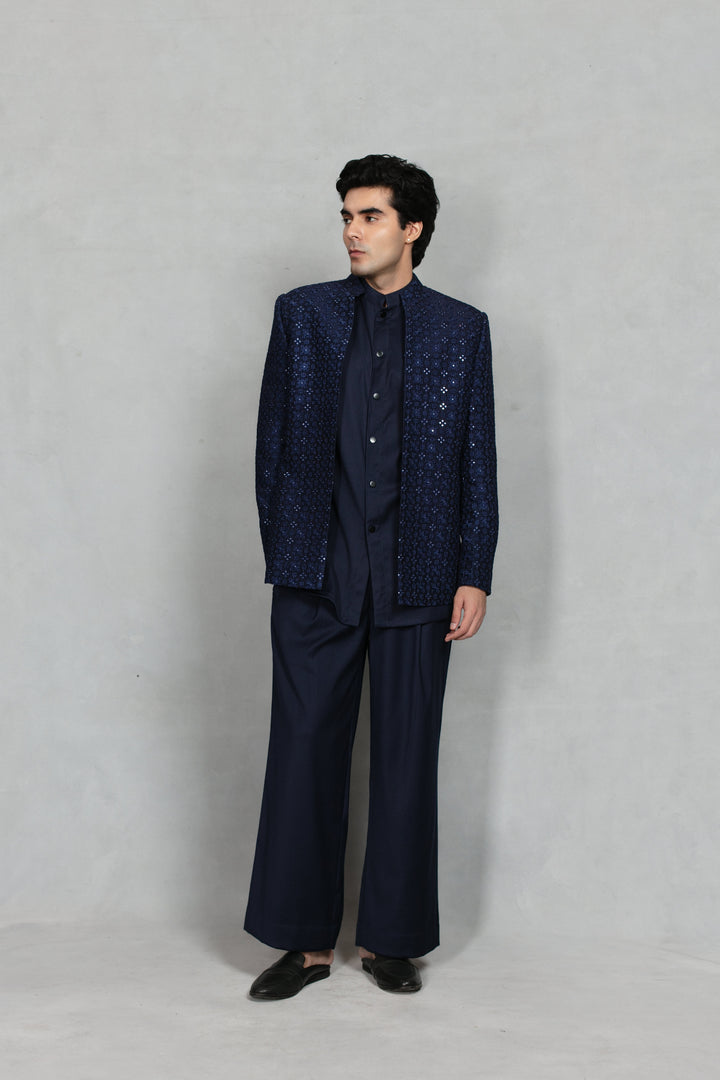 Pravaah Indo Western Jacket Set in Navy Blue