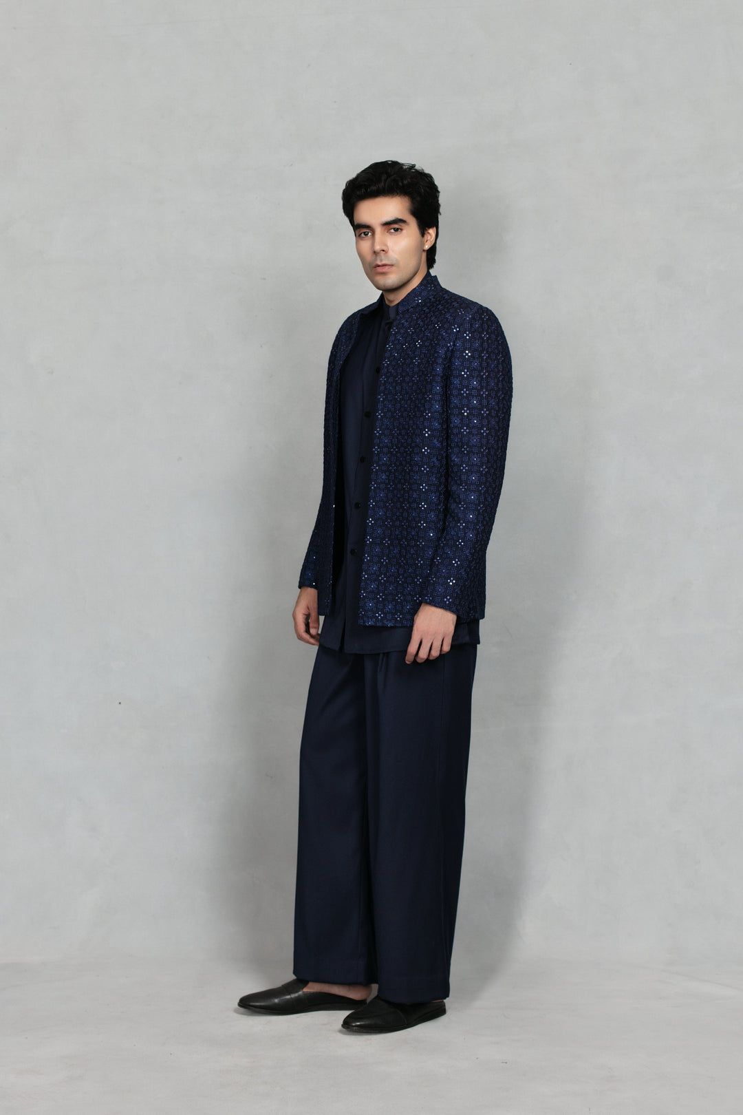 Pravaah Indo Western Jacket Set in Navy Blue