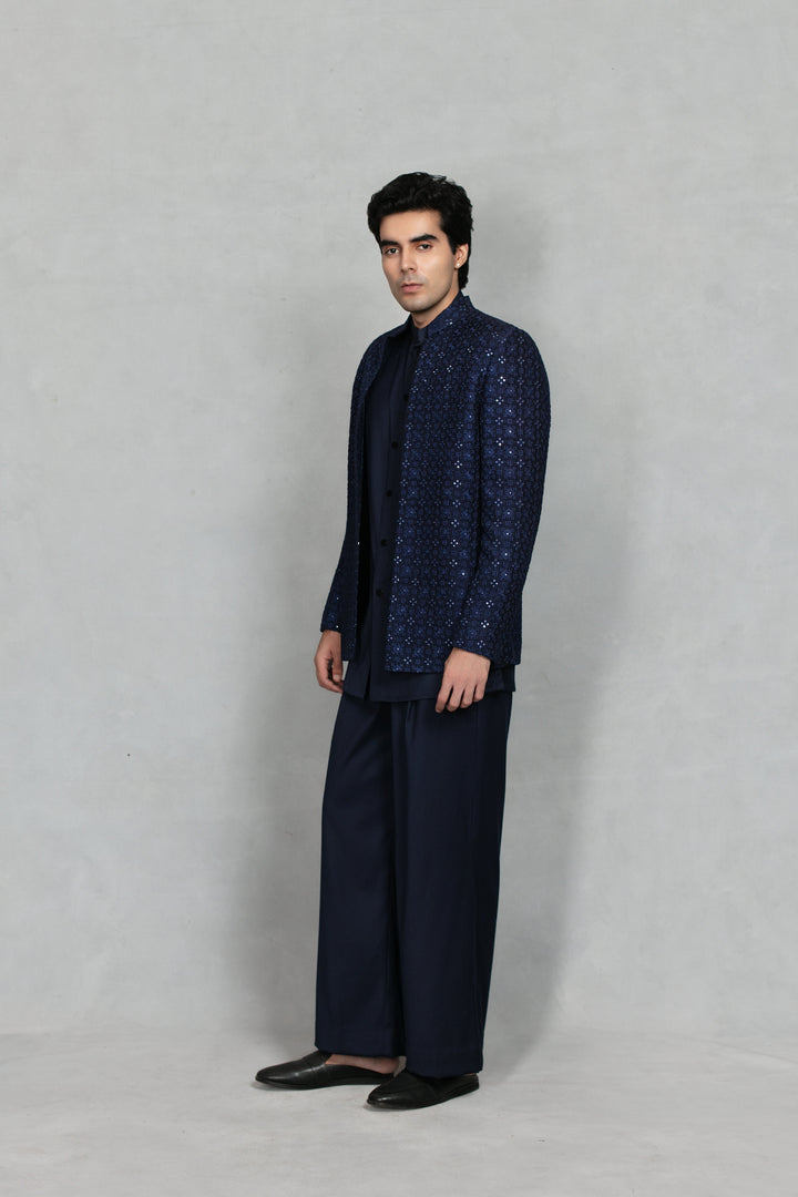 Pravaah Indo Western Jacket Set in Navy Blue