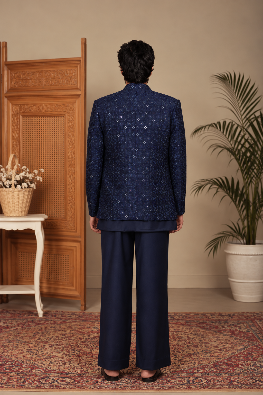 Pravaah Indo Western Jacket Set in Navy Blue