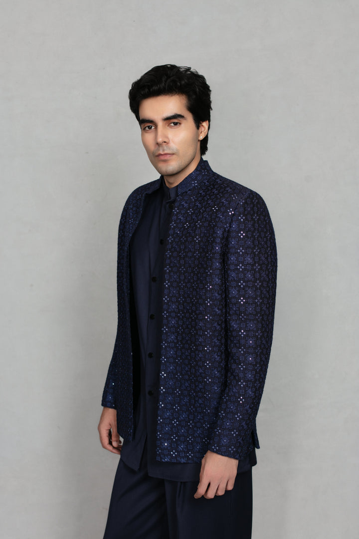 Pravaah Indo Western Jacket Set in Navy Blue