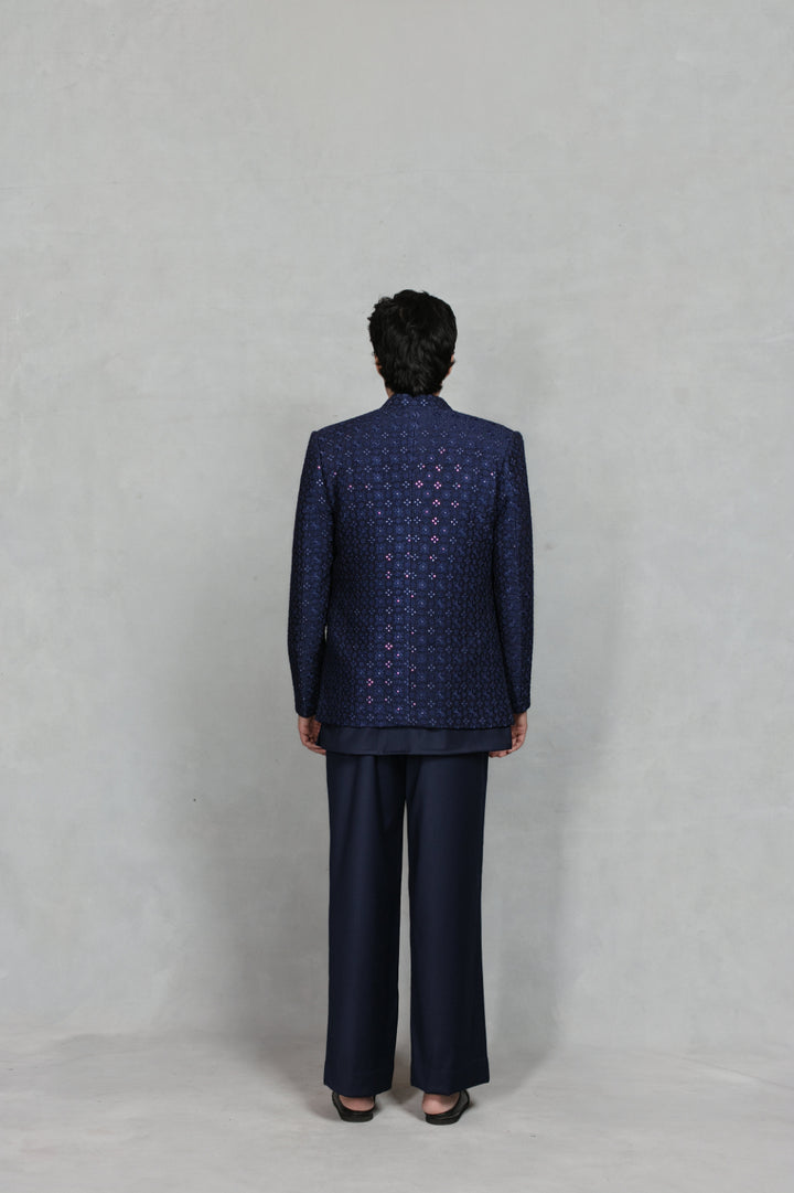 Pravaah Indo Western Jacket Set in Navy Blue