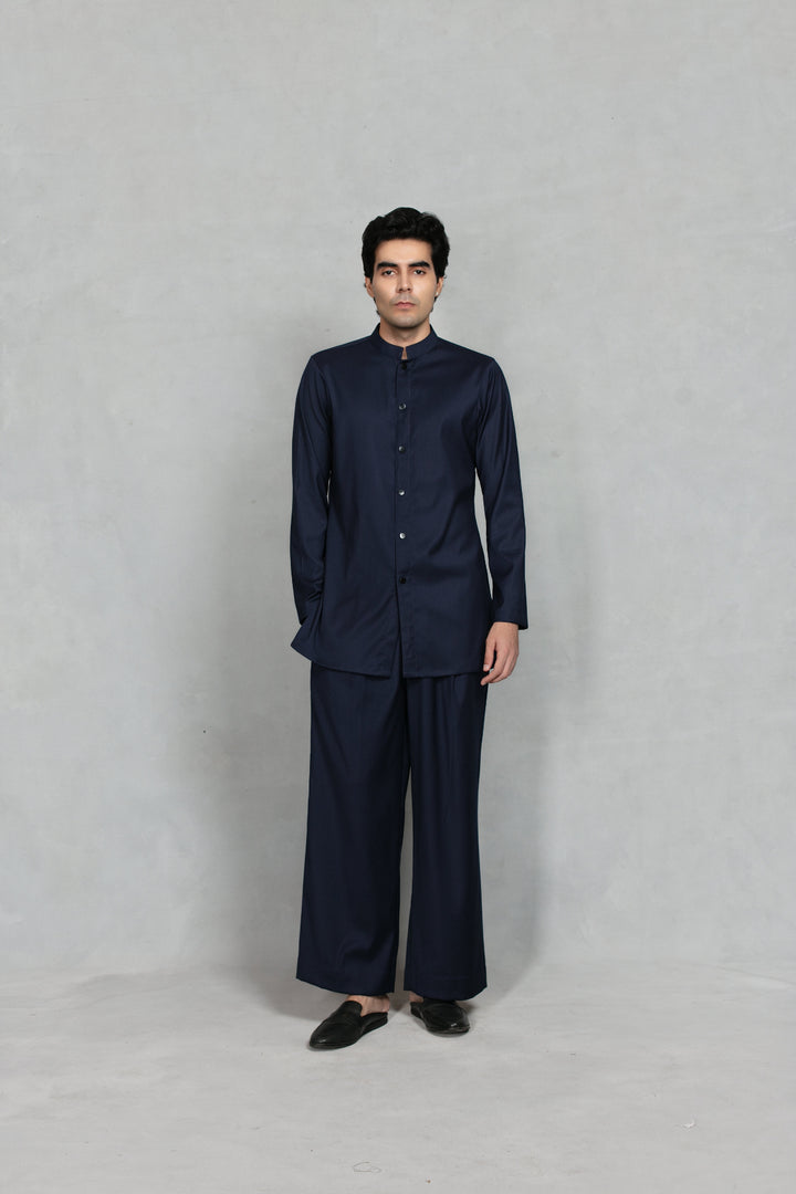 Pravaah Indo Western Jacket Set in Navy Blue