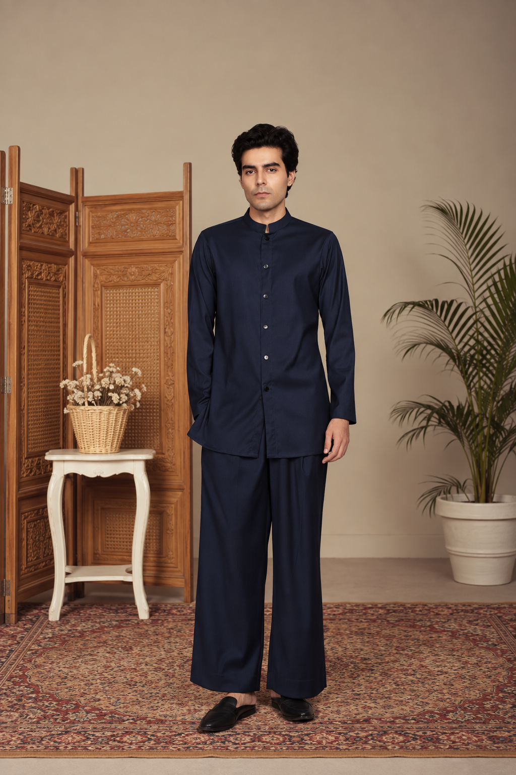 Pravaah Indo Western Jacket Set in Navy Blue
