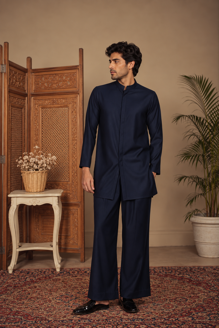 Anant Indo Western Jacket Set in Navy Blue