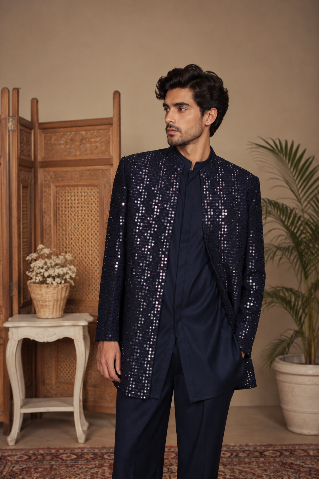 Anant Indo Western Jacket Set in Navy Blue