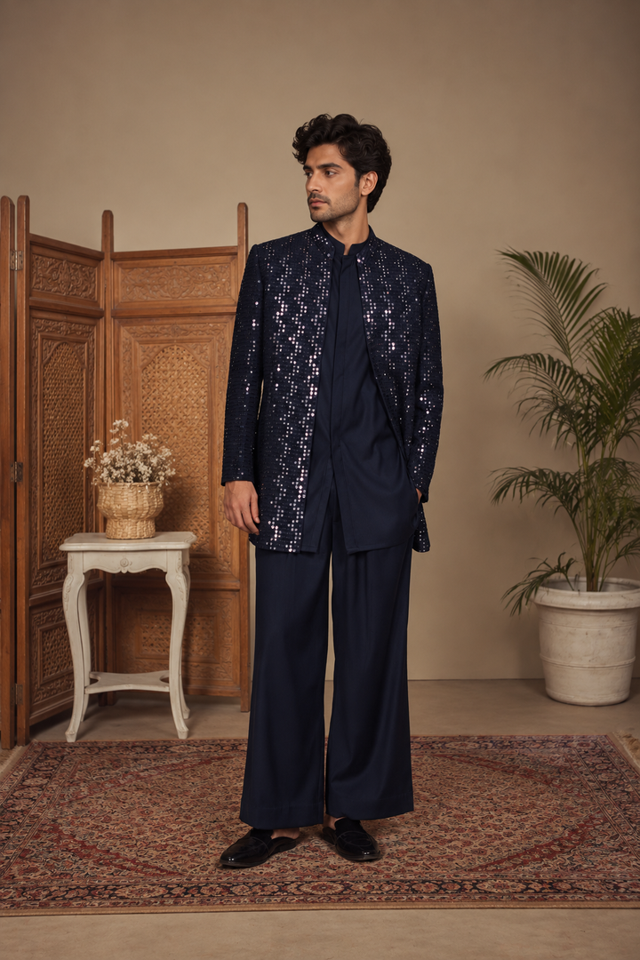 Anant Indo Western Jacket Set in Navy Blue