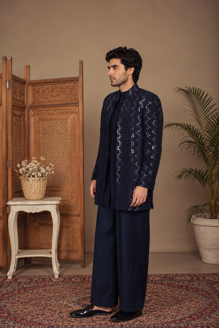 Anant Indo Western Jacket Set in Navy Blue
