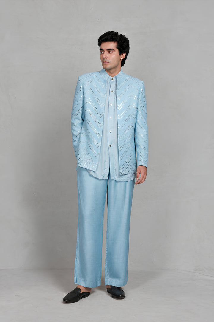 Saar Indo Western Jacket Set in Light Blue