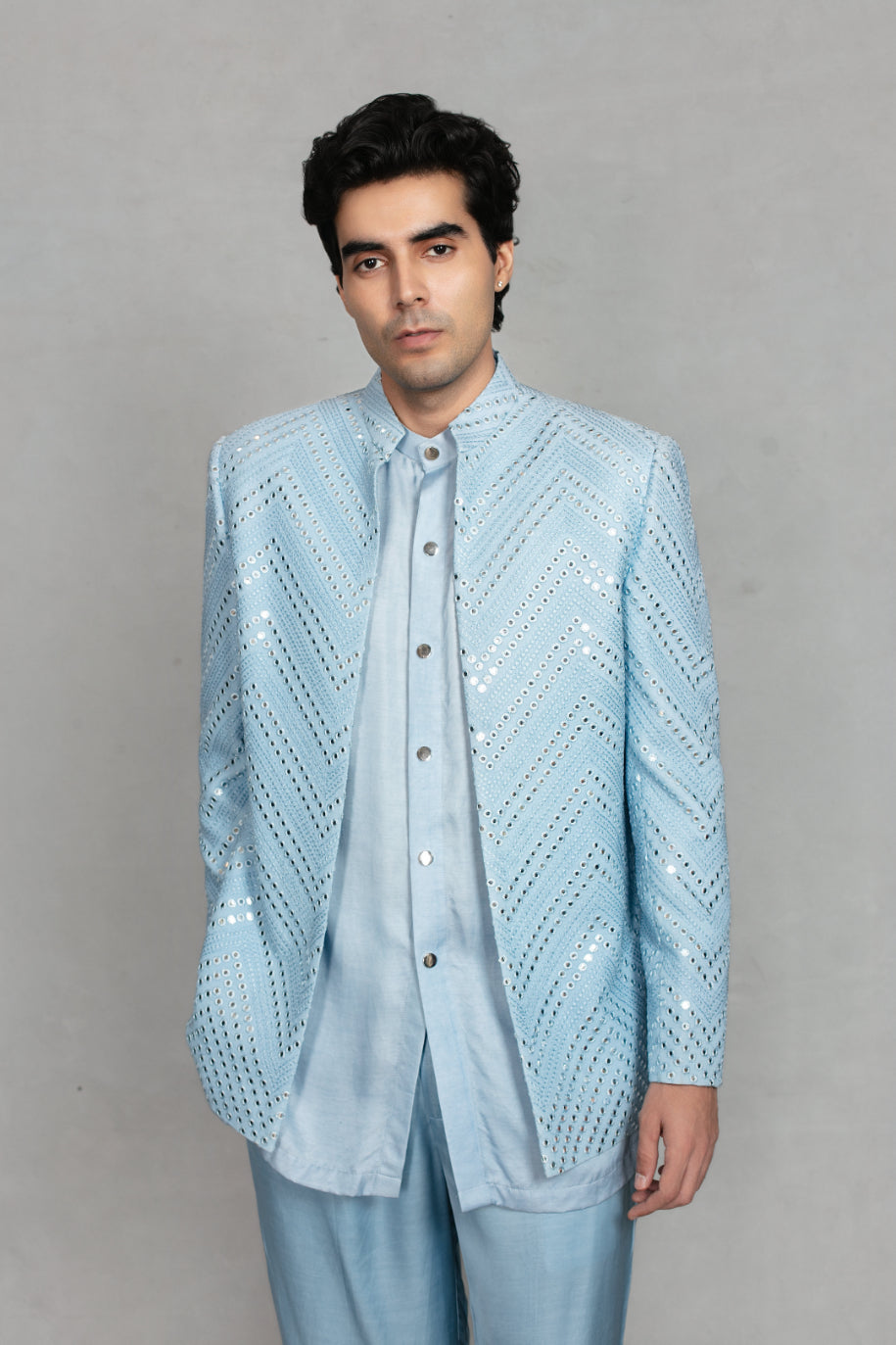 Saar Indo Western Jacket Set in Light Blue