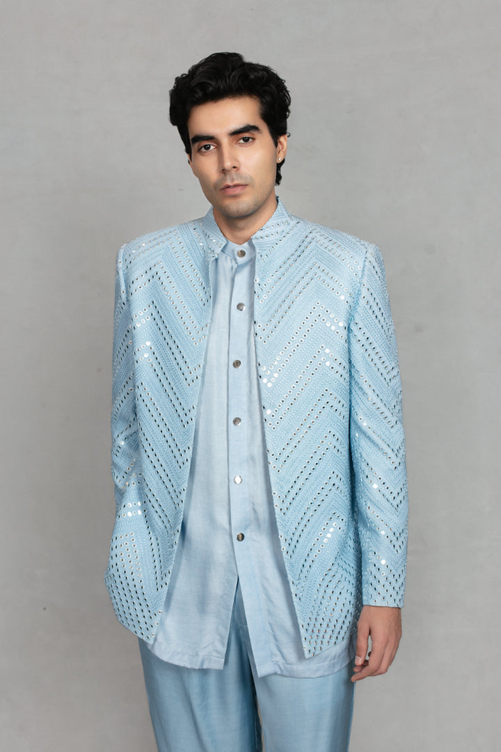 Saar Indo Western Jacket Set in Light Blue