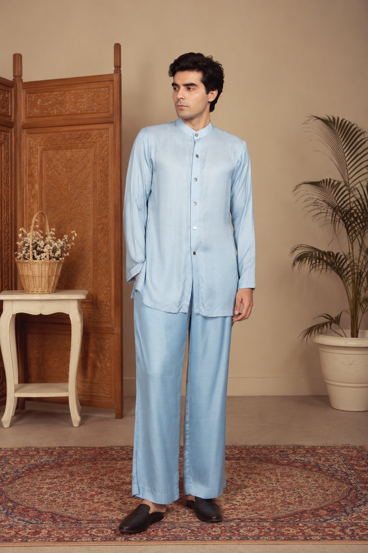 Saar Indo Western Jacket Set in Light Blue