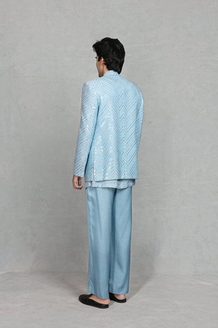 Saar Indo Western Jacket Set in Light Blue