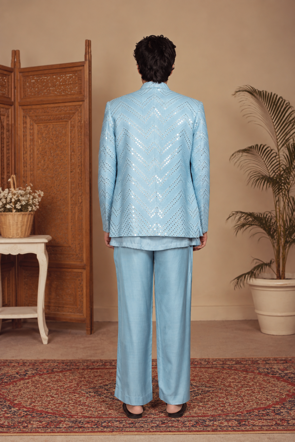 Saar Indo Western Jacket Set in Light Blue