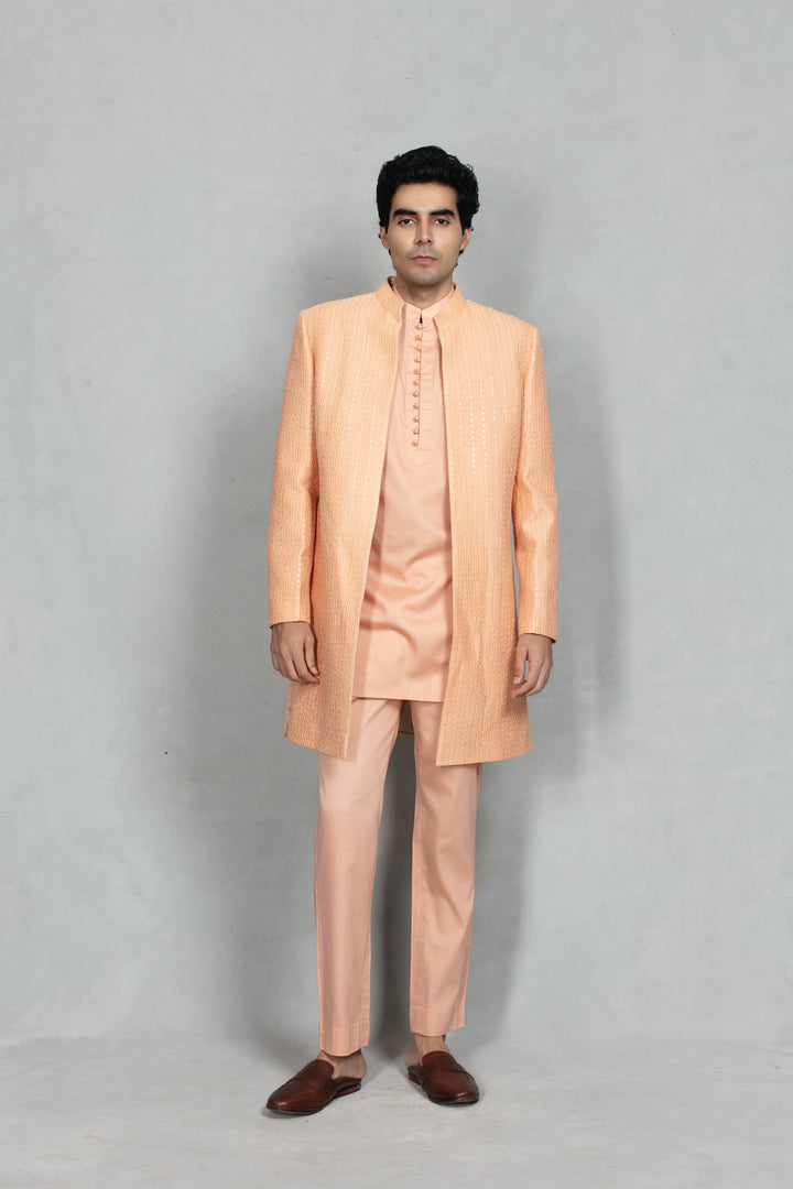Tatva Indo Western Jacket Set in Peach