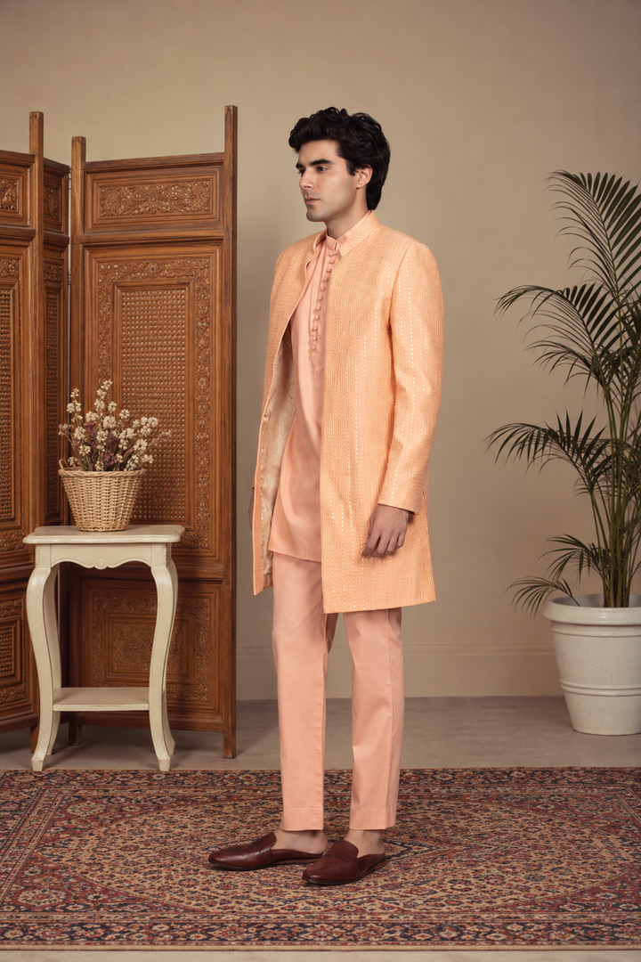 Tatva Indo Western Jacket Set in Peach