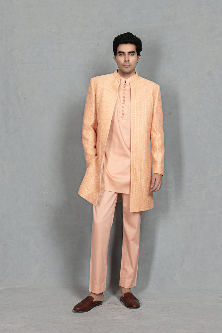 Tatva Indo Western Jacket Set in Peach