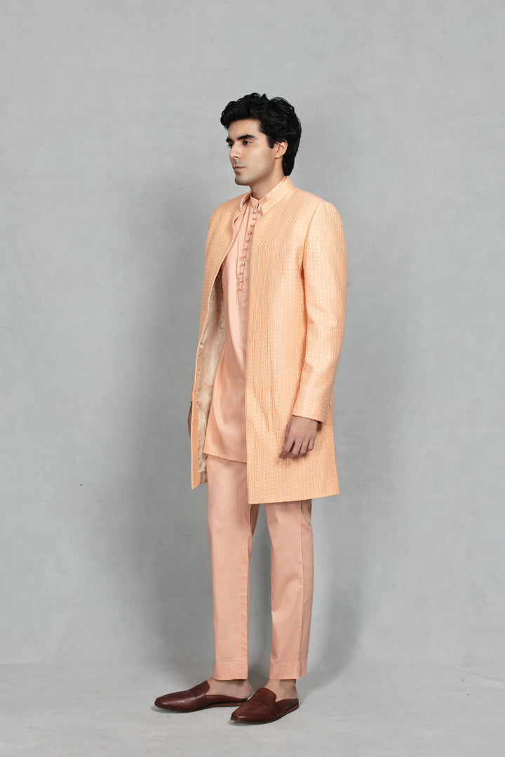 Tatva Indo Western Jacket Set in Peach