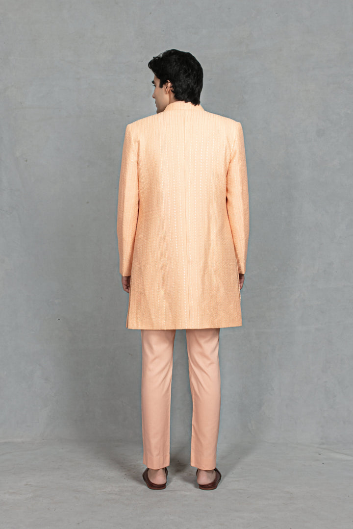 Tatva Indo Western Jacket Set in Peach