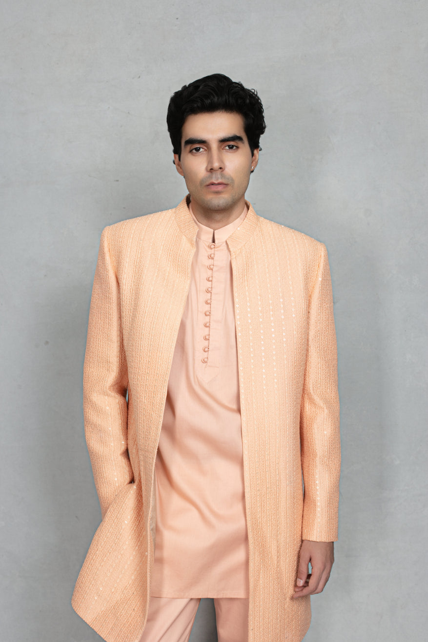 Tatva Indo Western Jacket Set in Peach