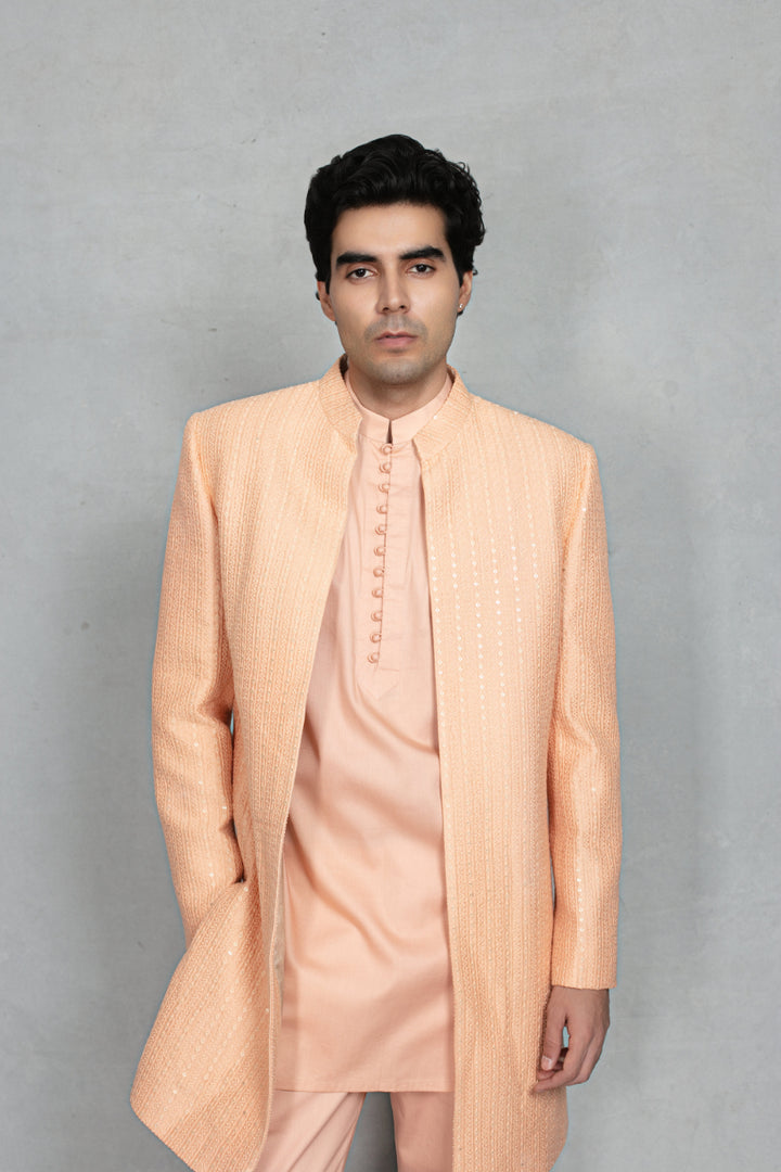 Tatva Indo Western Jacket Set in Peach