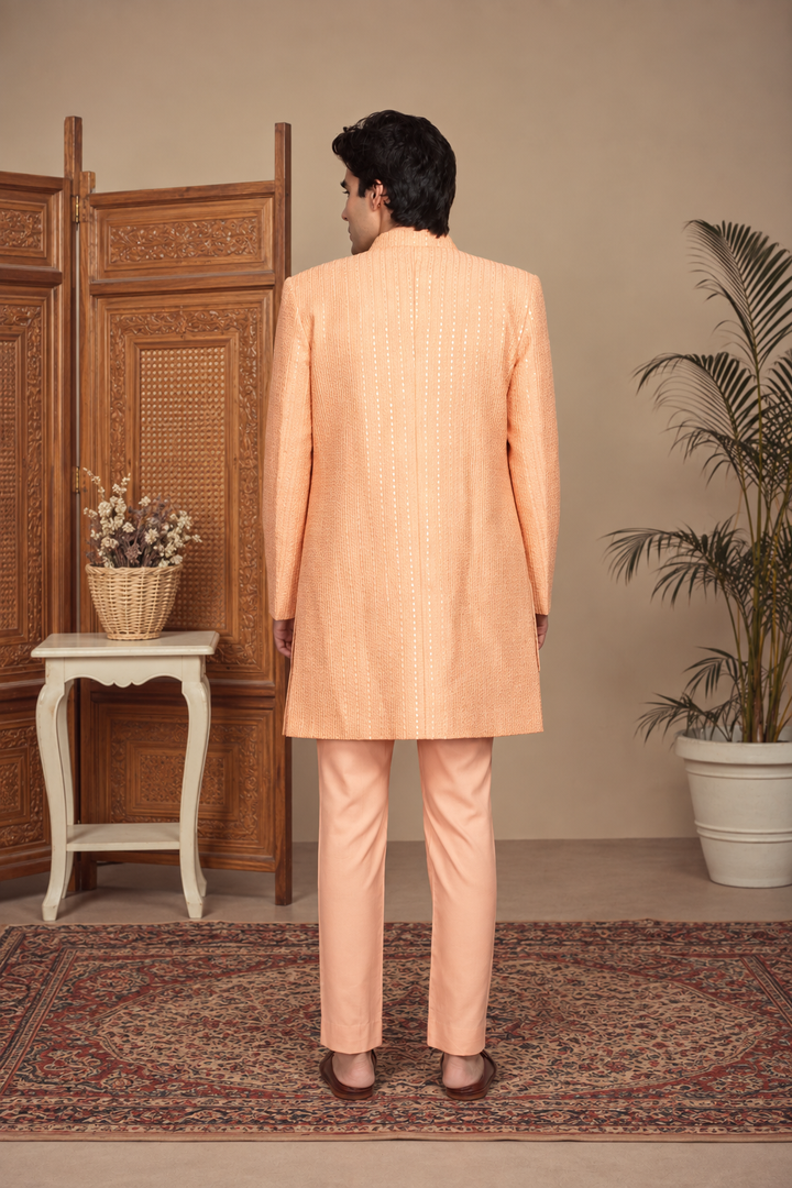 Tatva Indo Western Jacket Set in Peach