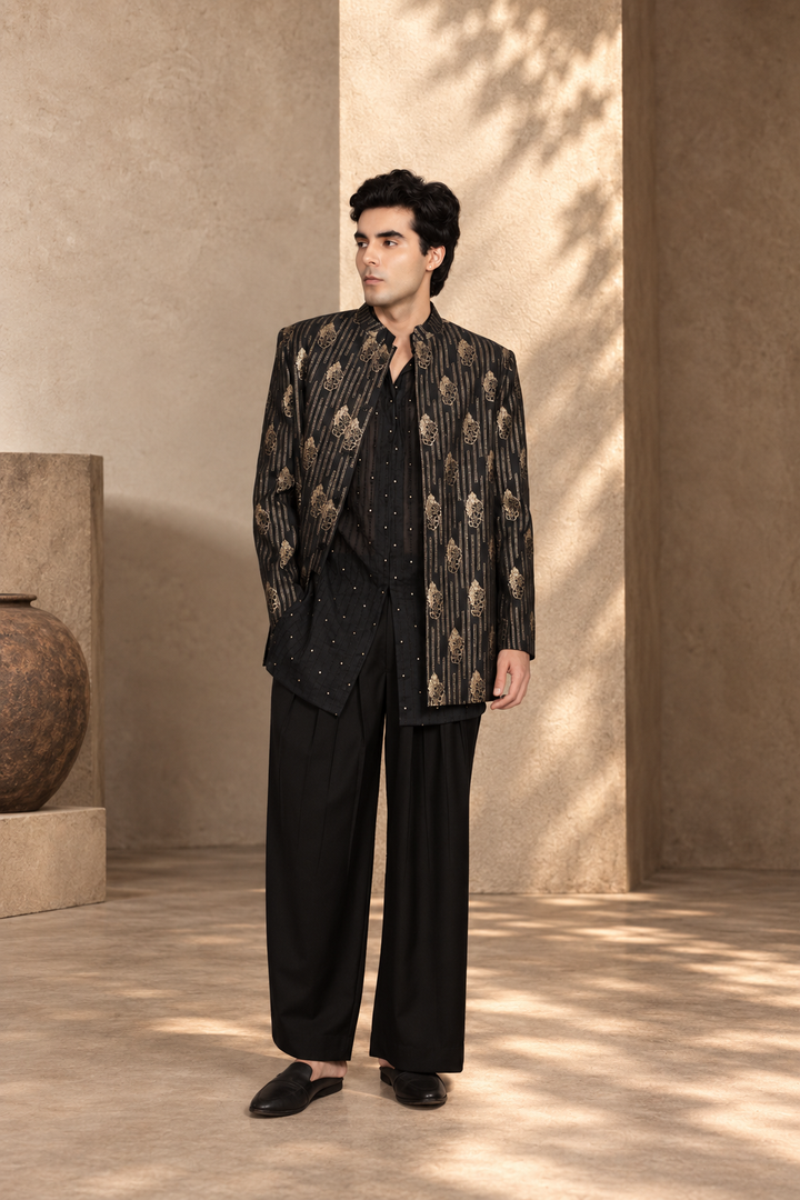 Takht Indo - Western Jacket Set in Black