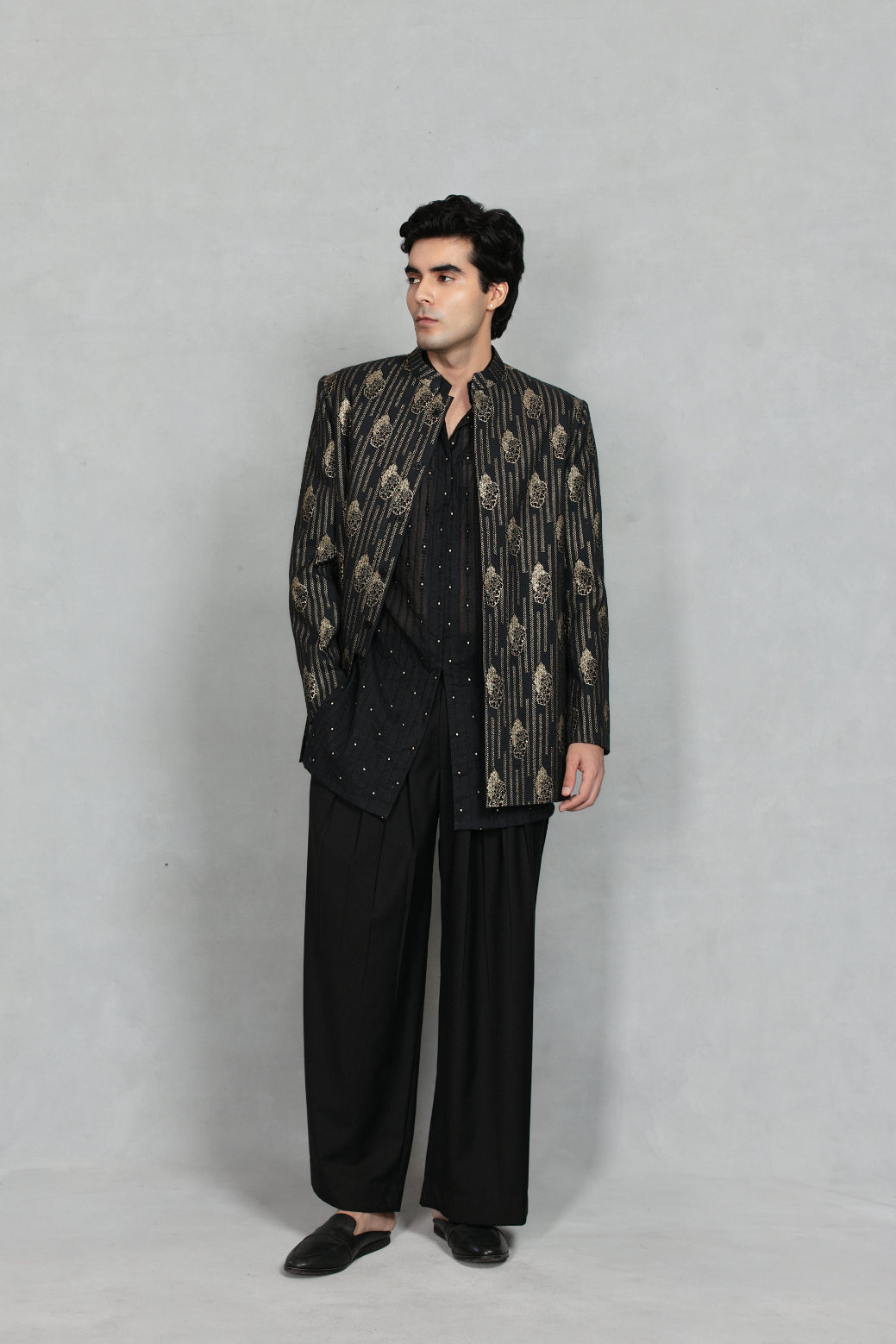 Takht Indo - Western Jacket Set in Black