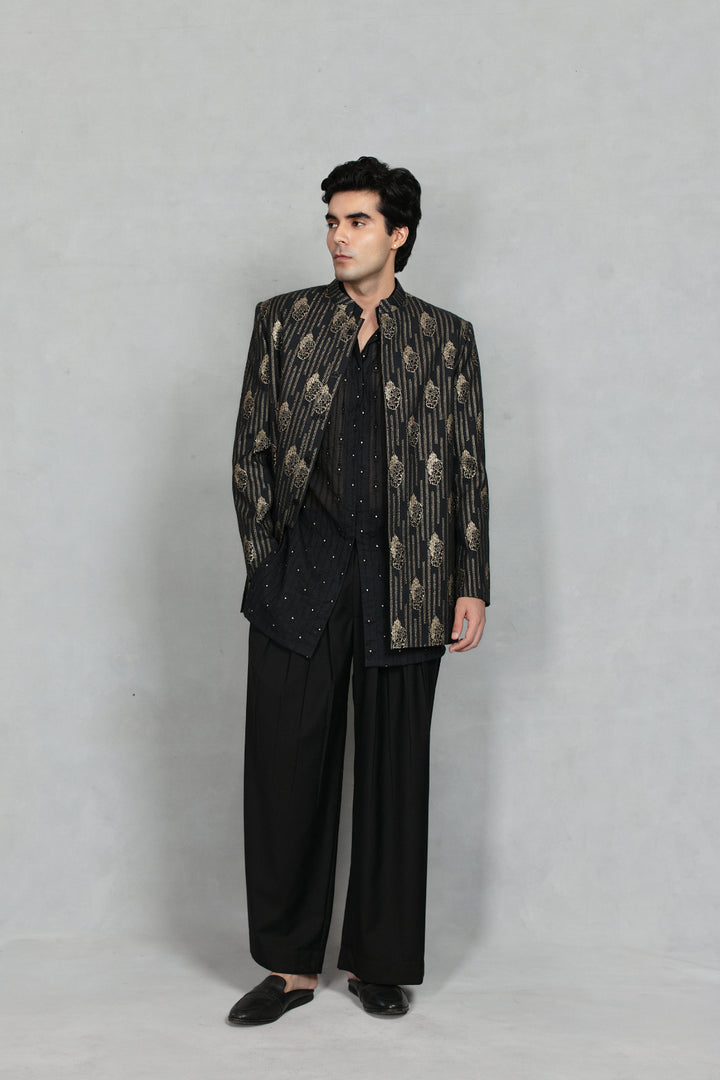 Takht Indo - Western Jacket Set in Black