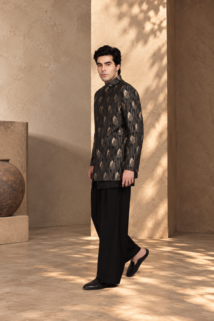 Takht Indo - Western Jacket Set in Black