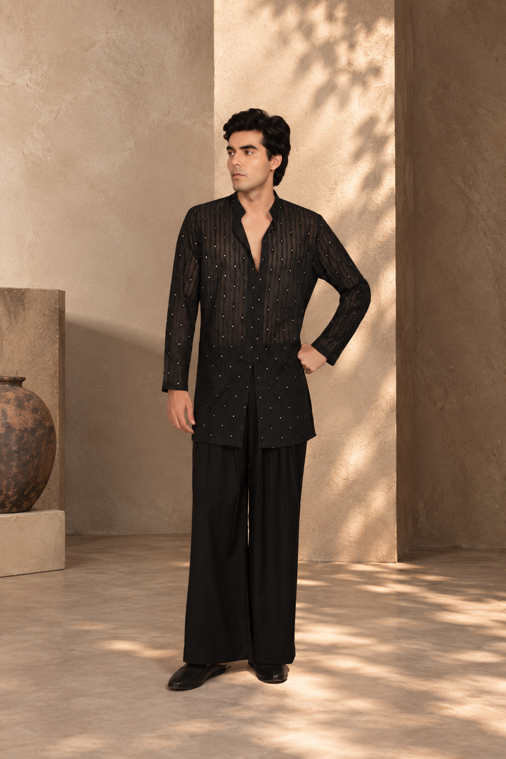 Takht Indo - Western Jacket Set in Black