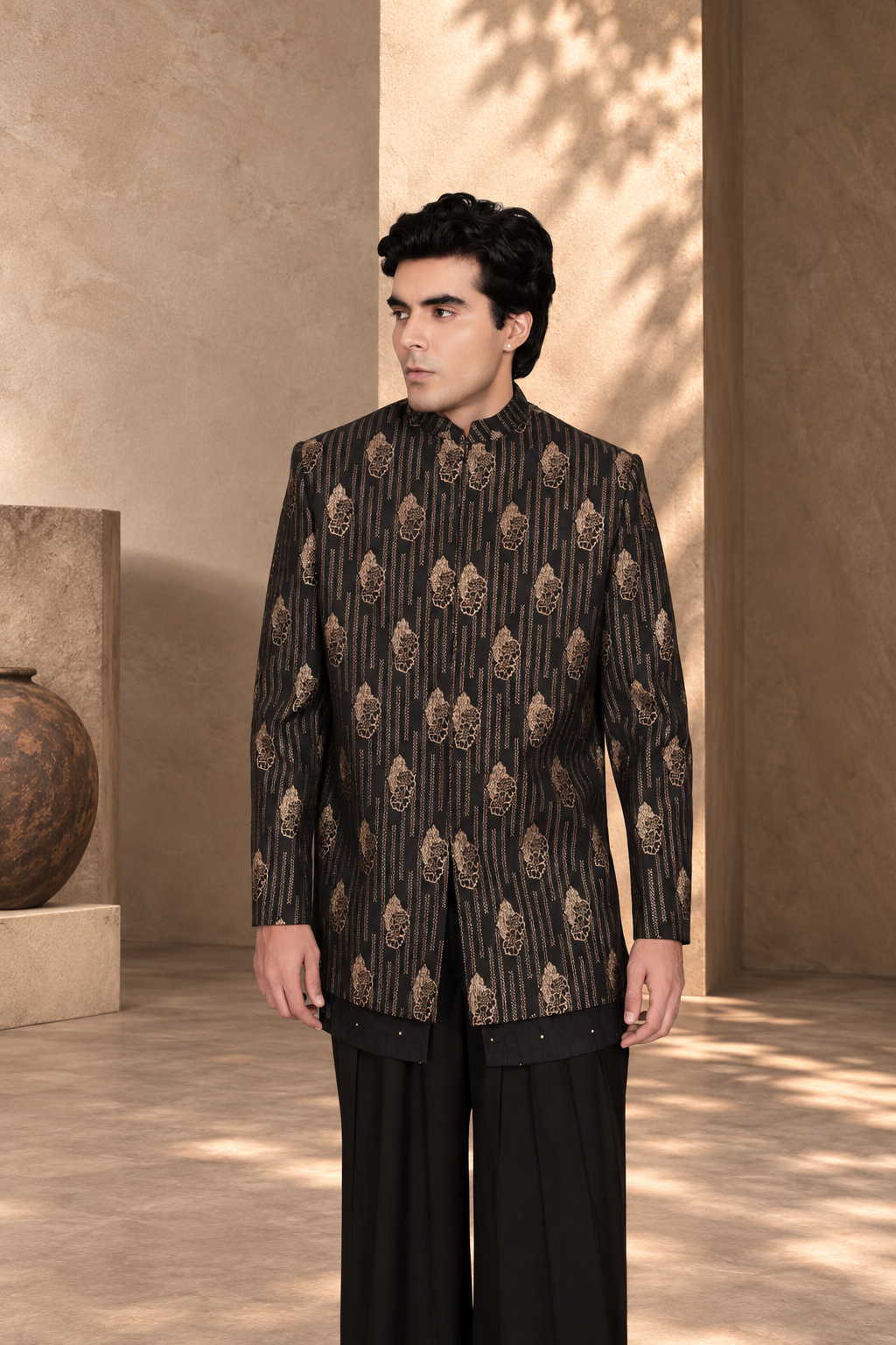 Takht Indo - Western Jacket Set in Black